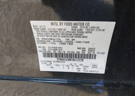 2015 Ford Flex Sel from USA, damaged, VIN 2FMGK5C88FBA12228